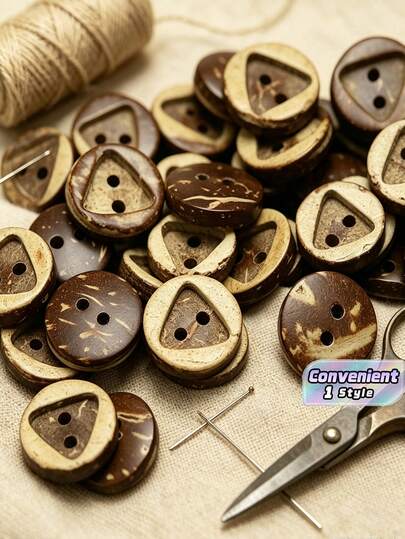 Double Layer Triangular Coconut Shell Buttons, Two-Tone 2-Hole Natural Coconut Buttons For Clothing Sewing DIY Craft Accessories