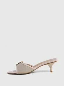 CUCCOO SZL 5.5CM 小貓跟金屬方扣女款高跟涼鞋，米白色通勤、派對、約會、外出時尚女款高跟涼鞋 - 米白色 - 查看 4