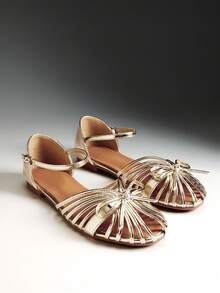 Solezae Women's Fashion Comfy Knot Decor Cutout Flat Sandals Summer Shoes - Gold - View 10