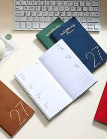 1 Stück 2027 Englischer Wochenplaner Notizbuch 3,94*6,89 Zoll wasserdichtes PU-Leder Goldfolien-Cover tragbares Taschen-Terminkalender Mini-Tagesagenda Notizblock für Büro Schule Reisen persönliches Zeitmanagement - Mehrfarbig - Übersicht 5