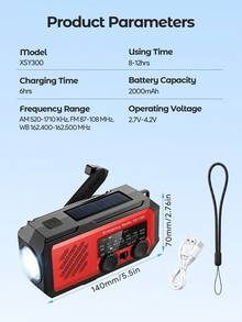 Teckwe Radio Darurat, ABS, 2000mAh, Radio Tenaga Surya, Radio Engkol Tangan, AM FM WB 3 Metode Pengisian Daya, Senter & Lampu Baca, Alarm SOS - View 5