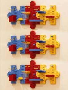 Interlocking Puzzle Pegboard Wall Organizer, No Drill Wall Mount Peg Board Storage Rack, Creative Modular Display Shelf, Hanging Hole Board Organizer For Kids Study Desk Bedroom Office Decor - View 10
