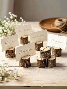 5Pcs Vintage Wooden Memo Clips Spiral Wire, Woodgrain Texture Hold Memos Cards Photos Notes, Kraft Table Cards For Wedding Party Table Numbers Name Tags - multicolor - View 8