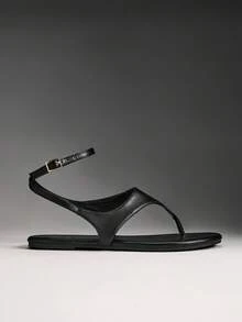 Solezae Women's Casual Comfy Ankle Strap Flat Thong Sandals - Black - View 8