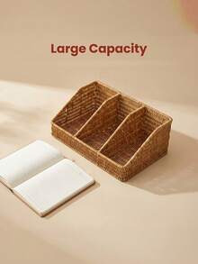 1PC Multipurpose Sturdy Non Slip Light Brown Nordic Storage Basket Organizer For Desk Stationery Notebooks Remote Controls Home Office Living Room Bedroom Essential Gift - White flower glue color - View 3