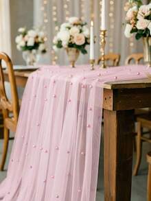 1PC Pearl Mesh Table Runner Pink Lace Chiffon Bohemian Wedding Dessert Cover, Wrinkle Resistant Tulle For Outdoor Wedding Arch Party Baby Shower Bridal Shower Decor - multicolor - View 11