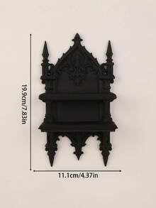 1PC Standard Size Sturdy Resin Gothic Dark Style Double Tier Wall Mounted Shelf Rack With Vintage Ornate Design Decorative Storage Display Stand For Books Photos Plants Candles Black Finish Space Saving Home Living Room Bedroom Office Halloween - hanger - View 2