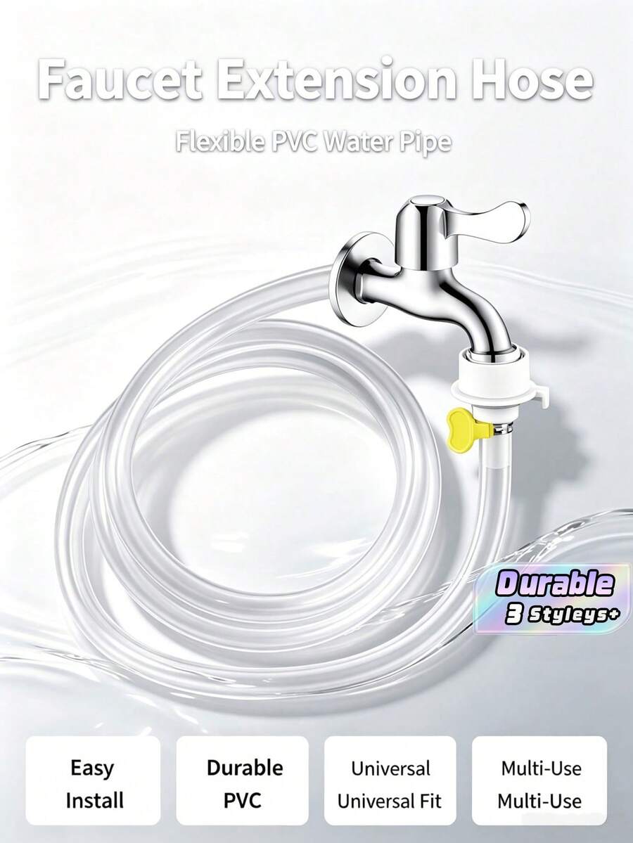 Universal Quick Install Faucet Extension Hose, Transparent PVC Flexible Long Water Pipe With Matching Connector, Household Tap Extender Water Supply Tube For Kitchen Bathroom Sink - 4 points - View 1