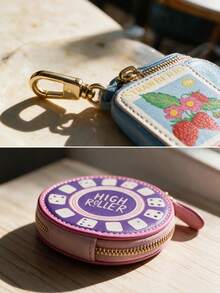Joivida 1Pc Retro Fun Uv Print Coin Purse, Stylish And Compact Keychain Pendant, Cute Cartoon Mini Zip Bag, Portable For Storing Earphones And Small Accessories - Multicolor - View 2