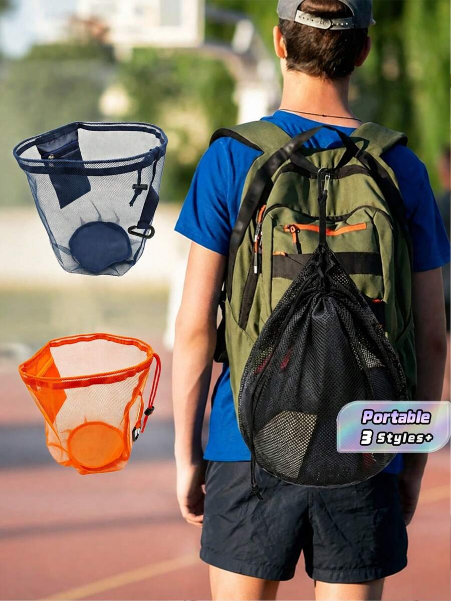 Foldable Portable Drawstring Sports Net Bag, High Quality Multifunctional Ball Storage Sack, Lightweight Carry Bag Fit For Basketball, Soccer, Volleyball, Water Polo Ball, Only The Bag Is Included - multicolor - View 1