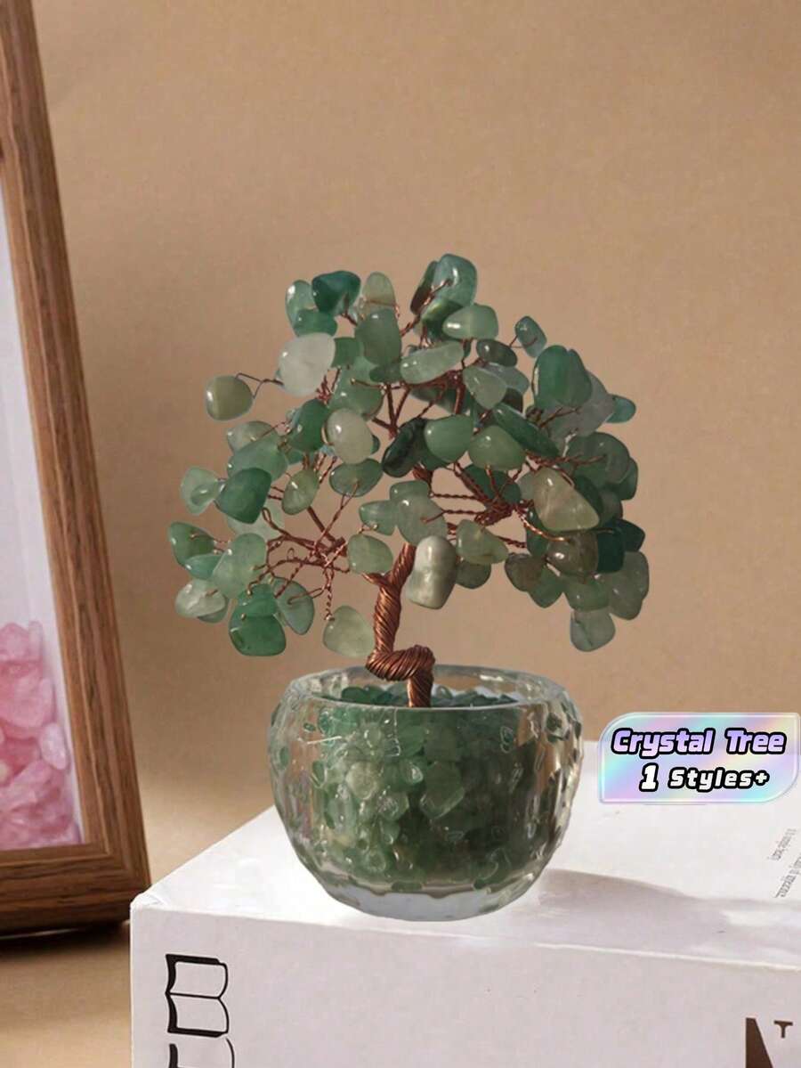 寶瓶水晶樹財神家居裝飾玄關擺件,適用於居家裝飾、辦公桌、招財、開業及喬遷禮物 - 綠色透明底座 - 查看 1