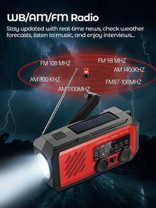 Teckwe Radio Darurat, ABS, 2000mAh, Radio Tenaga Surya, Radio Engkol Tangan, AM FM WB 3 Metode Pengisian Daya, Senter & Lampu Baca, Alarm SOS - View 2