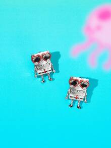 SpongeBob SquarePants | SHEIN New Creative Cartoon Animal Pattern Printed Pendant Earrings, IP Joint Design, Cute Personalized, Simple And Generous, Can Also Be Used As Accessories - Platinum - View 6