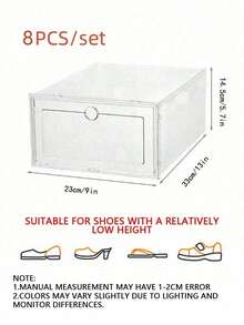 8pcs Clear Shoe Storage Boxes Stackable Sneaker Organizer With Transparent Foldable Shoebox Dustproof Plastic Shoe Display Shoe Container For Closet Bedroom Home Space Saving Storage For Men Women - View 9
