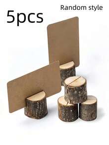 5Pcs Vintage Wooden Memo Clips Spiral Wire, Woodgrain Texture Hold Memos Cards Photos Notes, Kraft Table Cards For Wedding Party Table Numbers Name Tags - multicolor - View 10