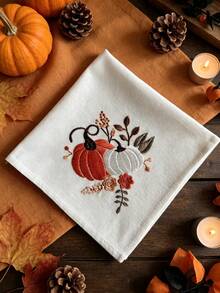 Cirelle 1/2/4 Pcs Embroidered Pumpkin Cloth Napkins, Fall Harvest Polyester Dinner Napkins Set, Washable Reusable Table Napkins For Thanksgiving, Autumn Holiday & Dining Table Decor - Multicolor - View 8