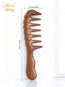 1pc Sandalwood Massage Comb With Wide-Tooth Design – Anti-Static Styling Comb For Women; Suitable For Permed, Curly, And Wavy Hair; Ideal For Scalp Massage And Detangling - Brown - View 9