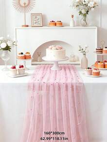 1PC Pearl Mesh Table Runner Pink Lace Chiffon Bohemian Wedding Dessert Cover, Wrinkle Resistant Tulle For Outdoor Wedding Arch Party Baby Shower Bridal Shower Decor - multicolor - View 13