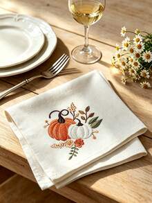 Cirelle 1/2/4 Pcs Embroidered Pumpkin Cloth Napkins, Fall Harvest Polyester Dinner Napkins Set, Washable Reusable Table Napkins For Thanksgiving, Autumn Holiday & Dining Table Decor - Multicolor - View 10