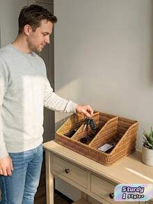 1PC Multipurpose Sturdy Non Slip Light Brown Nordic Storage Basket Organizer For Desk Stationery Notebooks Remote Controls Home Office Living Room Bedroom Essential Gift - White flower glue color - View 1