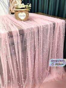 1PC Pearl Mesh Table Runner Pink Lace Chiffon Bohemian Wedding Dessert Cover, Wrinkle Resistant Tulle For Outdoor Wedding Arch Party Baby Shower Bridal Shower Decor - multicolor - View 1