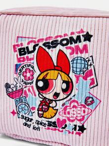 THE POWERPUFF GIRLS X SHEIN 拼貼卡通角色與字母印花拉鍊化妝包，便攜旅行化妝收納袋，適合日常盥洗用品整理 - 卡通女孩 - 查看 3