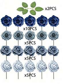 27 Pcs Artificial Rose Set (25 Roses & 2 Leaves) With Stems, Fake Flowers For DIY Wedding Bouquets, Table Decor, Home & Baby Party Layout, Suitable For Valentine's Day, Birthday, Wedding, New Year And Graduation Gifting, No Box Included - Color Mixing - View 10