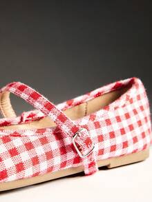 Solezae Women's Fashionable Check Fabric MaryJane Flats - Red - View 9