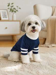 1pc New Arrival Embroidered Letter Fleece Lined Pet Sweatshirt Autumn Winter Warm Clothes For Small Dogs Cats Pomeranian Teddy Bichon Household Pet Apparel Daily Wear - Navy Blue - View 2