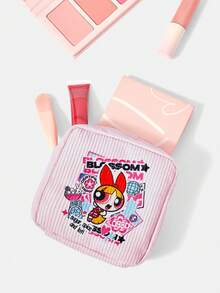 THE POWERPUFF GIRLS X SHEIN 拼貼卡通角色與字母印花拉鍊化妝包，便攜旅行化妝收納袋，適合日常盥洗用品整理 - 卡通女孩 - 查看 5