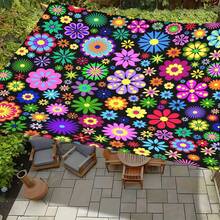 1Pc Bohemian Floral Sun Shade Sail, Breathable Polyester UV Block Outdoor Shade Canopy, Colorful Flower Geometric Pattern Sunshade For Patio, Garden, Beach, Camping - LZY-014 - View 9