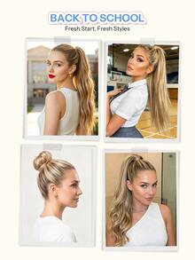 Ponytails Extensions Human Hair Ash Brown Highlight Platinum Blonde Remy Hair Extensions Invisible Wrap Around Ponytail Real Human Hair For Women Daily Work - S8/60 - View 3