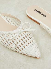 Styleloop Ladies Pointed Real Woven Splicing Daily Travel Casual Versatile Fashion Sandals Flat Summer Shoes Fall Shoes - Beige 2 - View 3