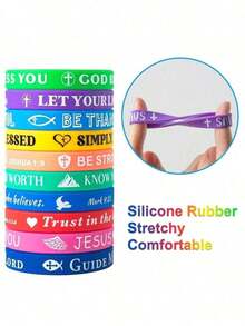 Set 20 Gelang Silikon dengan Desain Ayat Alkitab, Kombinasi Berbagai Warna, Gelang Olahraga Inspiratif untuk Meredakan Stres (Warna Acak) - MultiWarna - View 16
