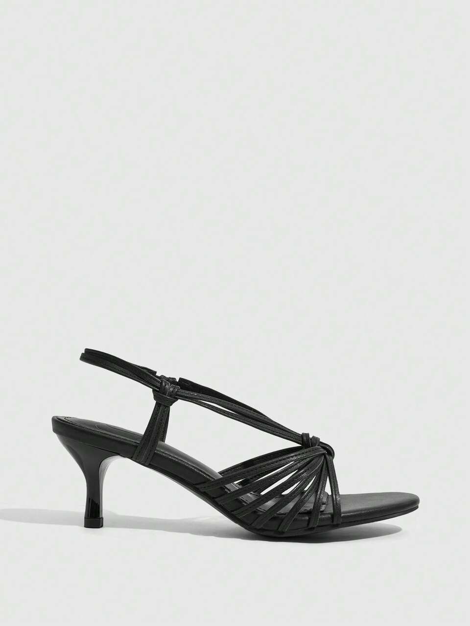 CUCCOO SZL Black Thin Strap Knotted Back Empty French Minimalist Round Toe Thin Heel Open-Toed Sandals Female Dating Commuter Vacation