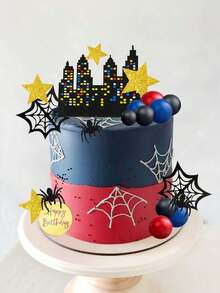 32Pcs Red Blue Spiderweb Birthday Cake Toppers, Acrylic Star Cake Decor With Party Supplies For Boy's Birthday Celebration - multicolor - View 6