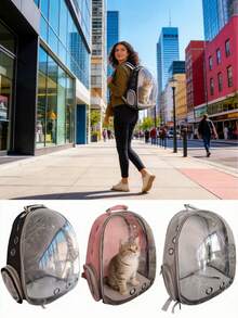 Large Capacity Cat Backpack, Transparent Breathable Pet Carrier, Portable Cat Bag, Pc Material, Zipper Closure - Multicolor - View 7