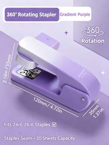 360° Rotating Stapler, Operated Manually, Easy To Use, Suitable For Students And Offices. It Can Hold 20 Sheets Of Paper At A Time. Compatible With 24/6 And 26/6 Staples, Can Staple At The Center Seam, And Can Bind 20 Sheets Of Paper - Multicolor - View 4
