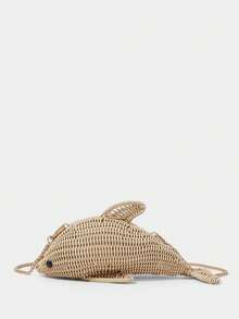 SHECARRY Women's Fashion Personality Fun Khaki Dolphin Shape, Summer Vacation, Seaside, Beach Hand-Woven Slash Shoulder Bag - skin tone - View 4