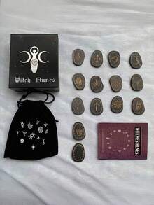 Viking Rune Wooden Carving Set, Runic Symbol Engraved Wood Pieces For Healing Alchemy Meditation, Wooden Altar Rune Letters Kit - Black - View 5