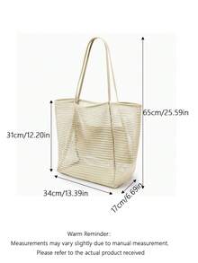 1Pc Fashion Foldable Women Beach Tote Bag, Large Capacity Transparent Mesh Shoulder Bag, Durable Oxford Fabric, Lightweight Spacious For Travel Shopping Vacation Storage - Multicolor - View 2
