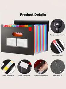 1pc 25 Pocket Folder Organizer Portable Plastic File Box Paper Document Bill Receipt Storage Art Supply Multi Permanent File Holder For Office School Home Use - Multicolor - View 8