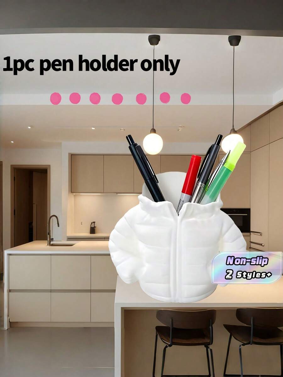 1PC Compact Plastic 3D Printed Down Jacket Style Creative Pen Holder Durable Lightweight Non Slip Scratch Resistant Easy Clean Desk Decoration Stationery Organizer For Office Home Study Room Gift For Friends Classmates Birthday Christmas Back - multicolor - View 1