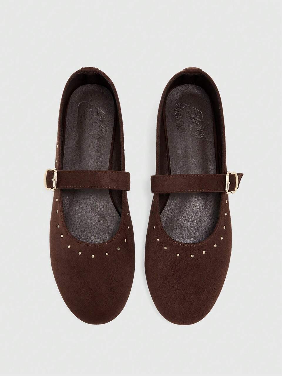 CUCCOO BIZCHIC Vintage Brown Suede Mary Jane Flats, Riveted Buckle Strap Daily Commuter Shoes