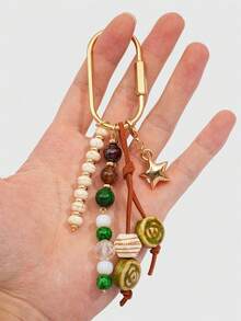 ROMWE Fairycore 1 Piece Spring Summer Dopamine Style Colorful Beaded Bag Keychain Pendant, Woven Rope Bag Charm, DIY Hanging Ornament - Green - View 5