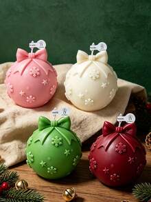 Muroi Mono Christmas Bow Tie Spherical Aromatherapy Candle, Snowflake&Star Patterns, With The Top Designed In An Exquisite Bow Tie Shape. Available In A Variety Of Soft Colors, It Is Suitable For Home Decoration And Creates A Warm And Healing Festive Atmosphere - Snowflake bow christmas ball - View 3
