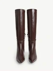 CUCCOO CHICEST Sexy Fashion Pointed Stiletto Casual Versatile Side Zipper Women's Brown Boots And Knee Boots Fall Boots - Coffee Brown - View 3