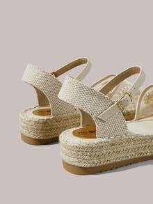 Styleloop Zapatos de mujer con suela gruesa, punta redonda, malla, bordado y perlas, estilo de vacaciones en la playa - Albaricoque - Ver 7