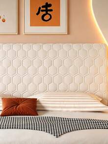 Hexagonal Quilted Sandwich Headboard Cover, Solid Color Thick Dustproof Stretch Upholstered Headboard Protector With Fixing Stickers, Detachable Washable Soft Skin-Friendly Bed Head Cover For Single & Double Beds - Off-white - View 3