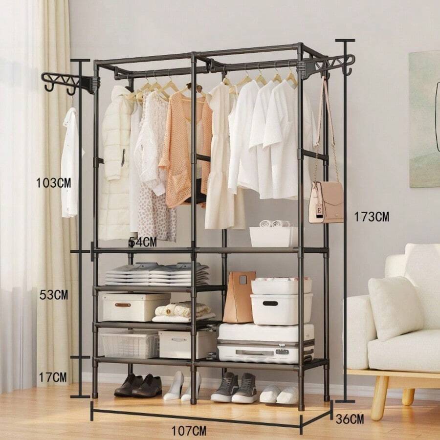 PPN Brand Heavy Duty Metal Clothes Rack, Rolling Garment Rack With Storage Shelves, Portable Closet Wardrobe Organizer For Bedroom & Laundry, - Multicolor - View 1